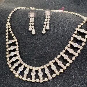 Vintage 2 Piece Clear Rhinestone Adjustable Necklace with Sparkling Dangles
